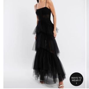 Oly Tiered Ruffle Tulle Evening Gown